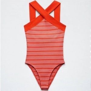 Zara crisscross bodysuit red and pink!